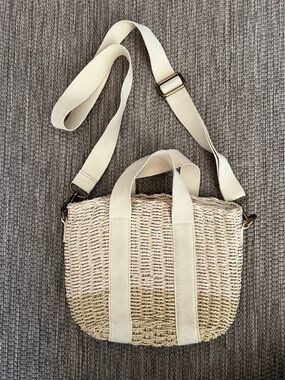 J. Crew Small Montauk tote in straw with crossbody strap